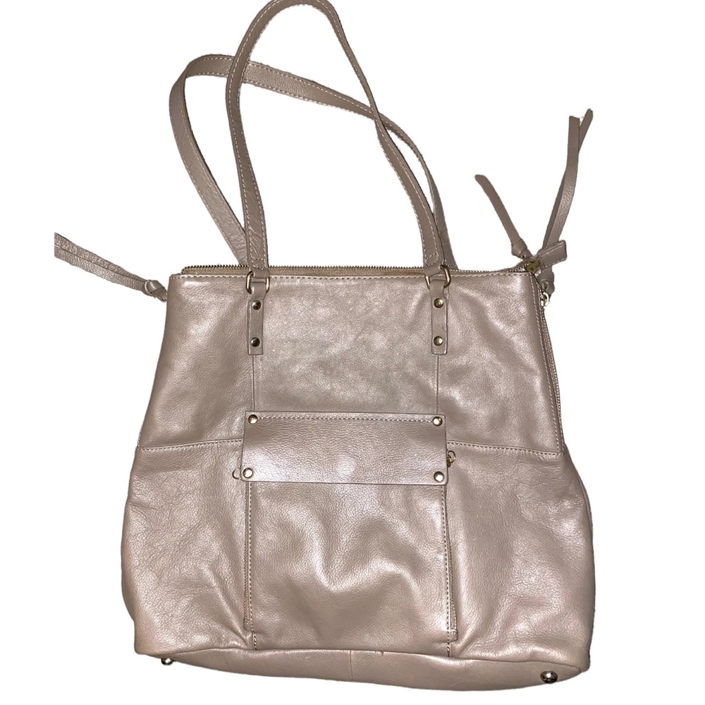 Kooba taupe leather handbag purse, extendable sides and pockets, great condition